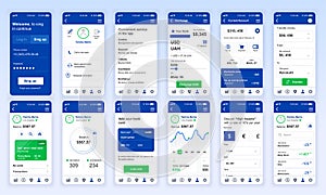 Set of UI, UX, GUI screens Banking app flat design template for mobile apps, responsive website wireframes.