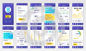 Set of UI, UX, GUI screens Banking app flat design template for mobile apps, responsive website wireframes.