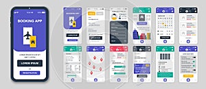 Set of UI, UX, GUI screens Booking app flat design template for mobile apps