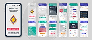 Set of UI, UX, GUI screens Cryptocurrency app flat design template for mobile apps