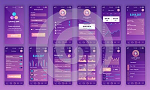 Set of UI, UX, GUI screens Cryptocurrency app flat design template for mobile apps, responsive website wireframes. Web design UI