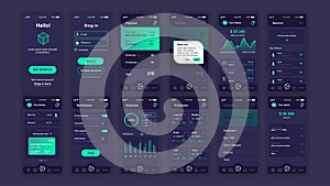Set of UI, UX, GUI screens Cryptocurrency app flat design template for mobile apps, responsive website wireframes. Web design UI