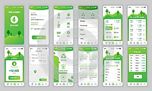 Set of UI, UX, GUI screens Ecology app flat design template for mobile apps, responsive website wireframes.