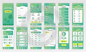 Set of UI, UX, GUI screens Ecology app flat design template for mobile apps, responsive website wireframes. Web design UI kit.