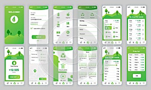 Set of UI, UX, GUI screens Ecology app flat design template for mobile apps, responsive website wireframes. Web design UI kit.