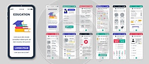 Set of UI, UX, GUI screens Education app flat design template for mobile apps