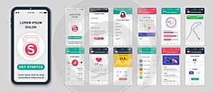 Set of UI, UX, GUI screens Fitness app flat design template for mobile apps