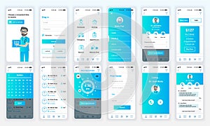 Set of UI, UX, GUI screens Medicine app flat design template for mobile apps, responsive website wireframes.