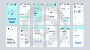 Set of UI, UX, GUI screens Medicine app flat design template for mobile apps, responsive website wireframes.