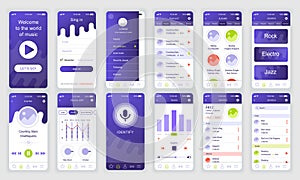 Set of UI, UX, GUI screens Music app flat design template for mobile apps, responsive website wireframes. Web design UI kit. Music