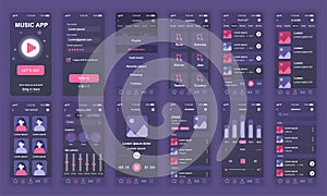 Set of UI, UX, GUI screens Music app flat design template for mobile apps, responsive website wireframes. Web design UI kit. Music