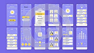 Set of UI, UX, GUI screens Music app flat design template for mobile apps, responsive website wireframes.