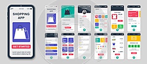 Set of UI, UX, GUI screens Shopping app flat design template for mobile apps