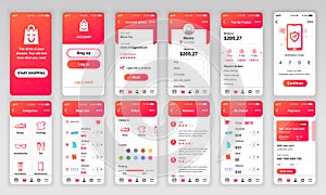 Set of UI, UX, GUI screens Shopping app flat design template for mobile apps, responsive website wireframes.