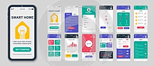 Set of UI, UX, GUI screens Smart Home app flat design template for mobile apps