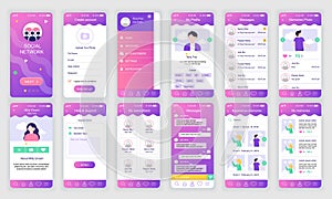 Set of UI, UX, GUI screens Social Network app flat design template for mobile apps, responsive website wireframes. Web design UI