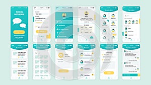 Set of UI, UX, GUI screens Social Network app flat design template for mobile apps, responsive website wireframes. Web design UI