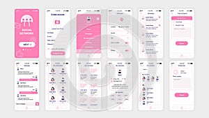 Set of UI, UX, GUI screens Social Network app flat design template for mobile apps, responsive website wireframes. Web design UI