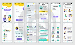 Set of UI, UX, GUI screens Social Network app flat design template for mobile apps, responsive website wireframes.