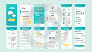 Set of UI, UX, GUI screens Social Network app flat design template for mobile apps, responsive website wireframes.