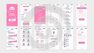 Set of UI, UX, GUI screens Social Network app flat design template for mobile apps, responsive website wireframes.