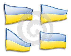 Set of Ukrainian flags from variant views on white background