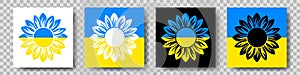 Set of Ukrainian Sunflower illustration. Ukrainian flower icon in yellow and blue colors isolated on background. Vector EPS 10.