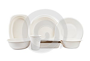 Set of unbleached plant fiber food box and paper cup