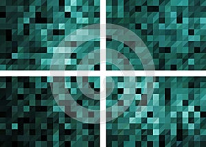 A set of uncomplicated mosaic turquoise green abstract backgrounds for your design.