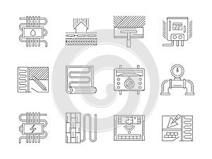 Set of underfloor heating flat line icons