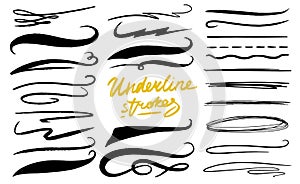 Set of underline. Marker Brush, artistic lines and strokes. Collection of Chaotic grunge Elements. Doodle Style