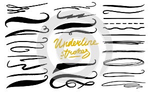 Set of underline. Marker Brush, artistic lines and strokes. Collection of Chaotic grunge Elements. Doodle Style photo