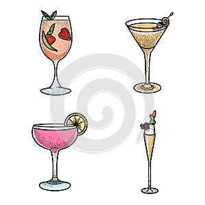 Set of Unique colorful Alcoholic and non-alcoholic beverages vector illustrations