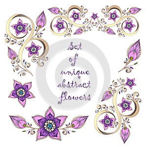 Set of unique hand-drawn abstract floral elements.