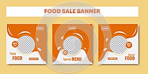 Set of unique square banner restaurant culinary social media post template design. Discount for special menu promotion sale banner