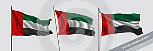 Set of United Arab Emirates waving flag on isolated background vector illustration