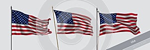 Set of United States of America waving flag on isolated background vector illustration