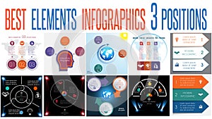 Set 10 universal templates elements Infographics for 3 positions