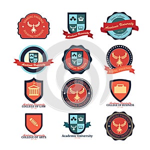 Set of university and college school and logo emblems