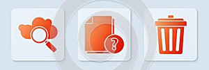 Set Unknown document, Search cloud computing and Trash can. White square button. Vector