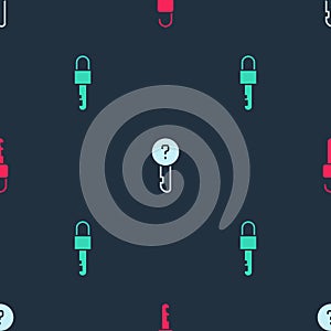 Set Unlocked key, Undefined and Locked on seamless pattern. Vector