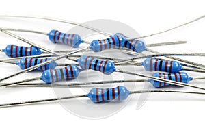 Set of unused resistors on a white background