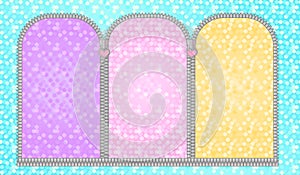 Set of unzipped semicircular frames. Doll`s girly birthday backdrop photo booth zone. photo