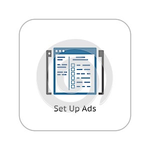 Set Up Ads Icon. Flat Design