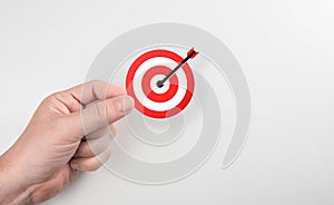 set up business objective target and success and business goals concept. Hand holding target, goal, aim. Concept of business