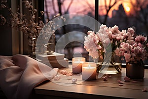 Set up a scene with warm and romantic lighting effects, creating an intimate atmosphere