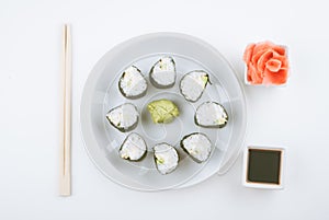 Set up of vegetarian sushi rolls
