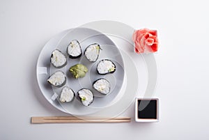 Set up of vegetarian sushi rolls