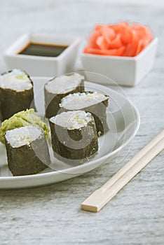 Set up of vegetarian sushi rolls