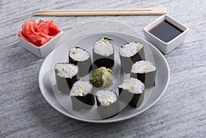 Set up of vegetarian sushi rolls